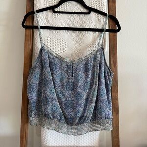 American Eagle Outfitters Blue & Neutral Boho Print Top